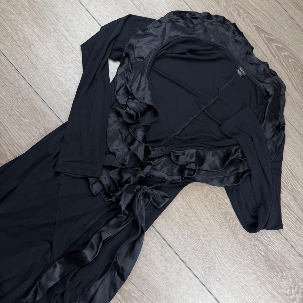 Joseph Womens Dress Ruffle Satin Trim Long Sleeve Wrap Midi Black IT 44
